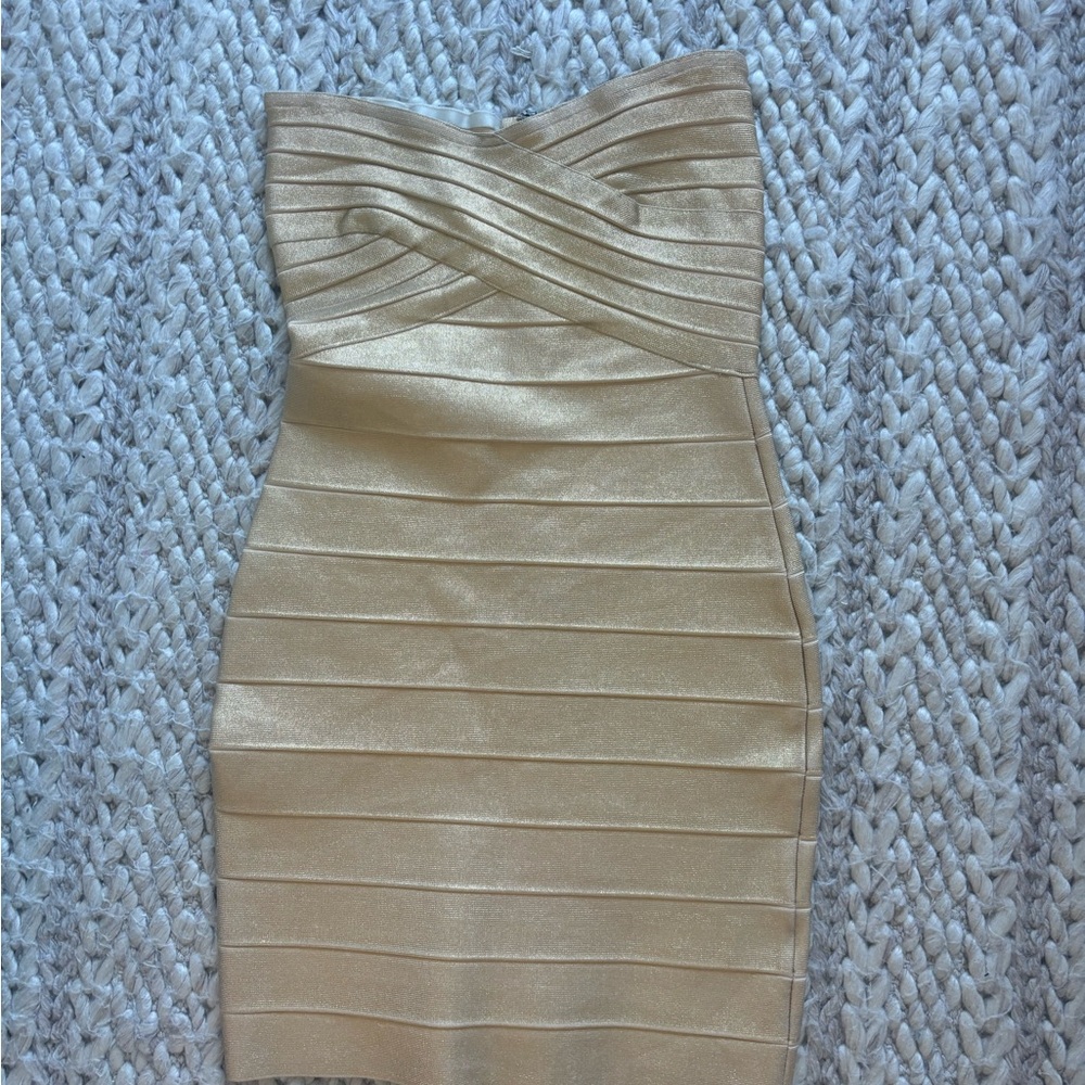 Herve Leger Strapless Gold Bandage Dress